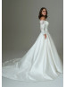 Off Shoulder Ivory Satin Lace Minimalist Wedding Dress